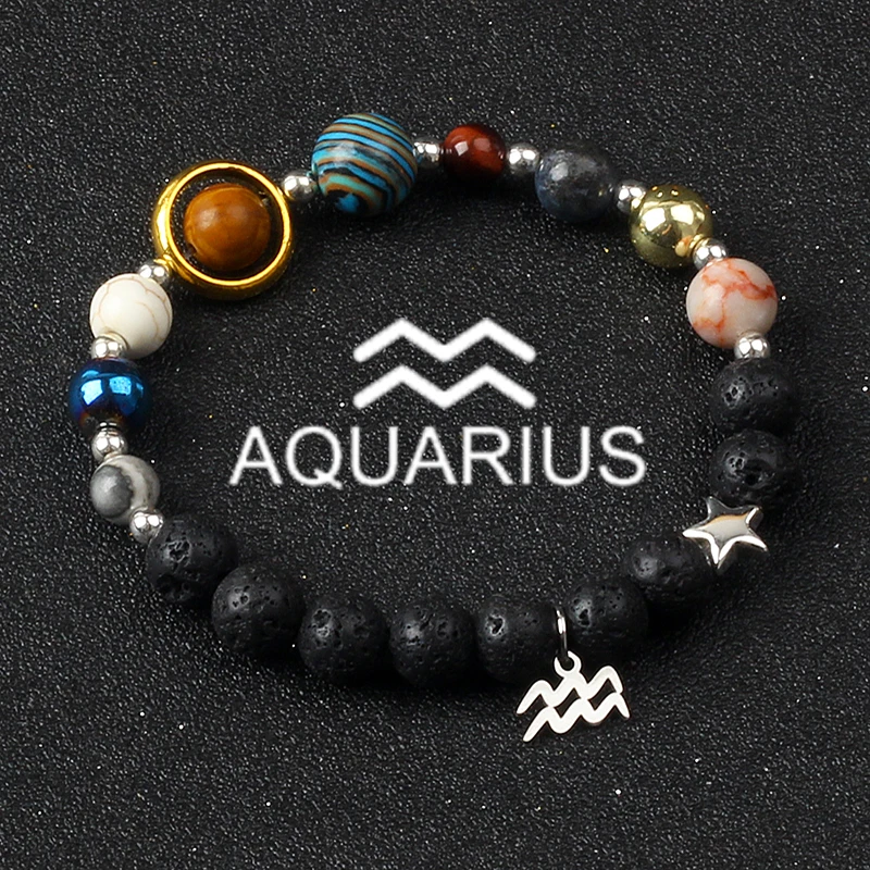 النظام الشمسي غالاكسي الكواكب أساور للنساء النساء زودياك برج العذراء السرطان ليو الميزان 12 كوكبة سوار حلية مجوهرات هدية #3