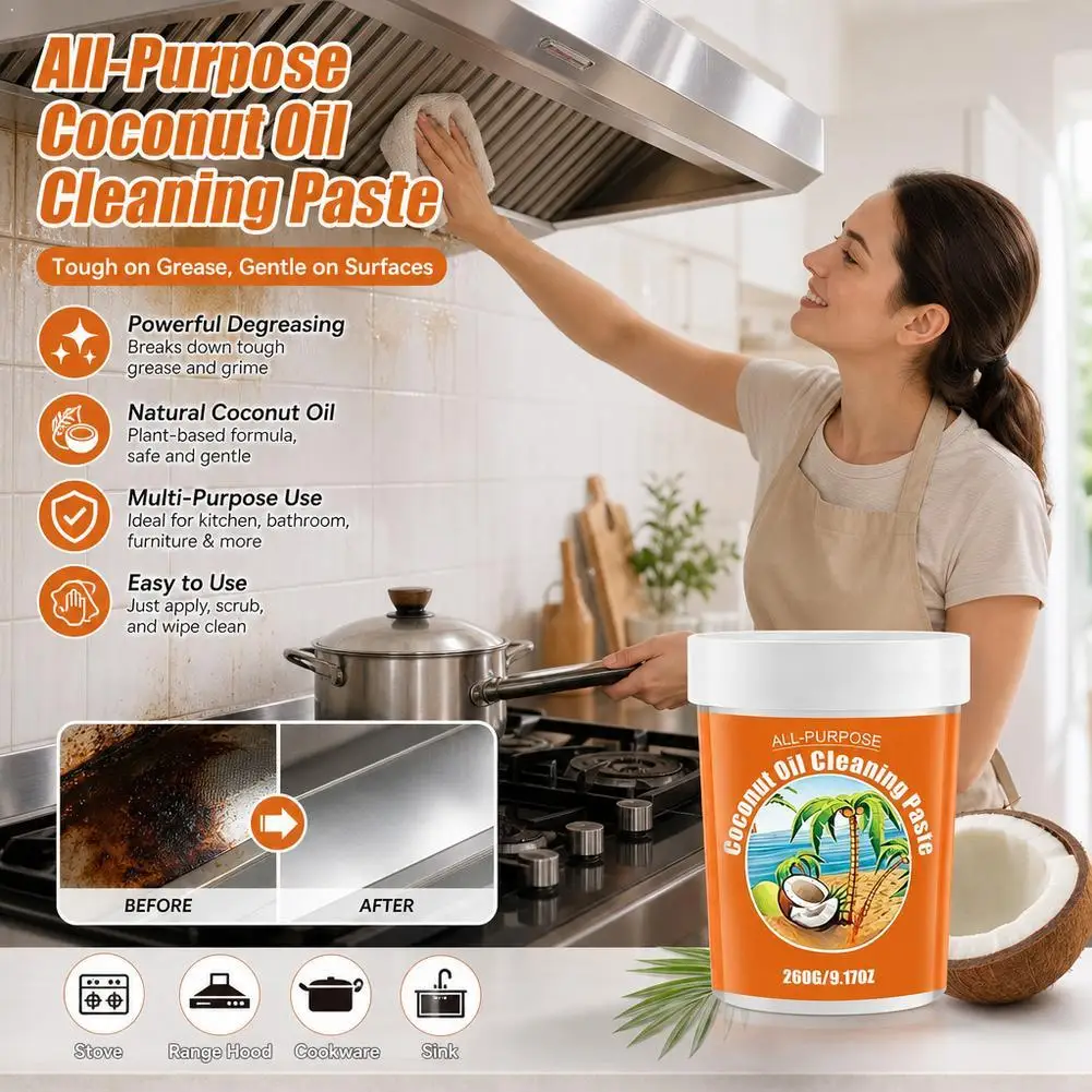 Coconut Oil Cleaning Paste All Purpose Kitchen Grease Stain Remover Cookware Pot Pan Stainless Steel Stove Sink Polishing Cream