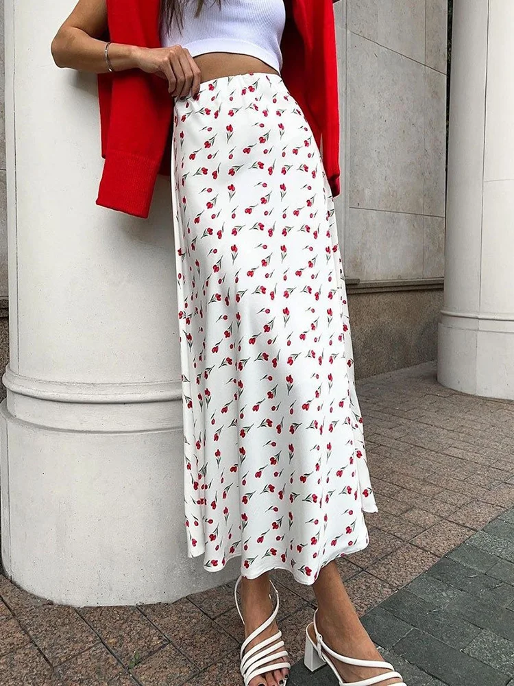 

Винтажная американская длинная юбка с цветочным принтом для женщин, с завышенной талией, в уличном стиле, повседневная, фасона «русалка», весна-лето, ретро, элегантная длинная юбка