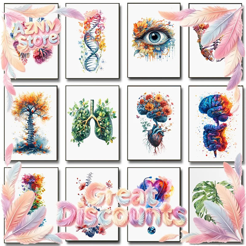 2026 Anatomy Of Human Organs Posters Flower Lungs Watercolor Neurology Psychologist Canvas Painting Wall Picture Medical Office 