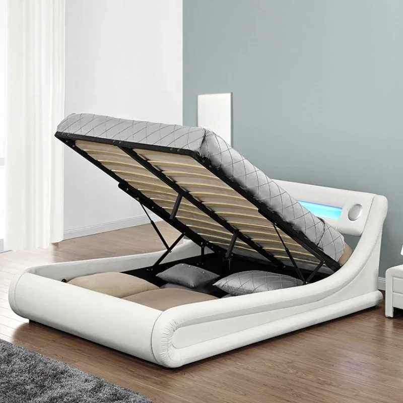 

Foreign trade furniture factory American adjustable LED lamp bedside bedroom storage bed curve modeling