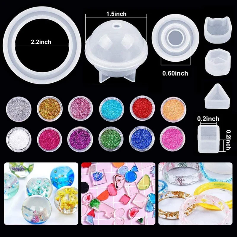 Resin Casting Mold Kit, 108 PCS DIY Jewelry Craft Moulds Silicone Epoxy Resin Mold Including Keychain And Drill Tool Set