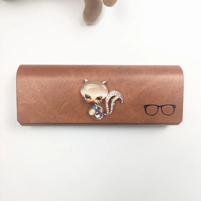 المرأة الماس مرصع الثعلب نمط نظارات حالة بولي Leather الجلود الصلب مكافحة الصحافة النظارات الشمسية مربع النظارات حالات B1 #6