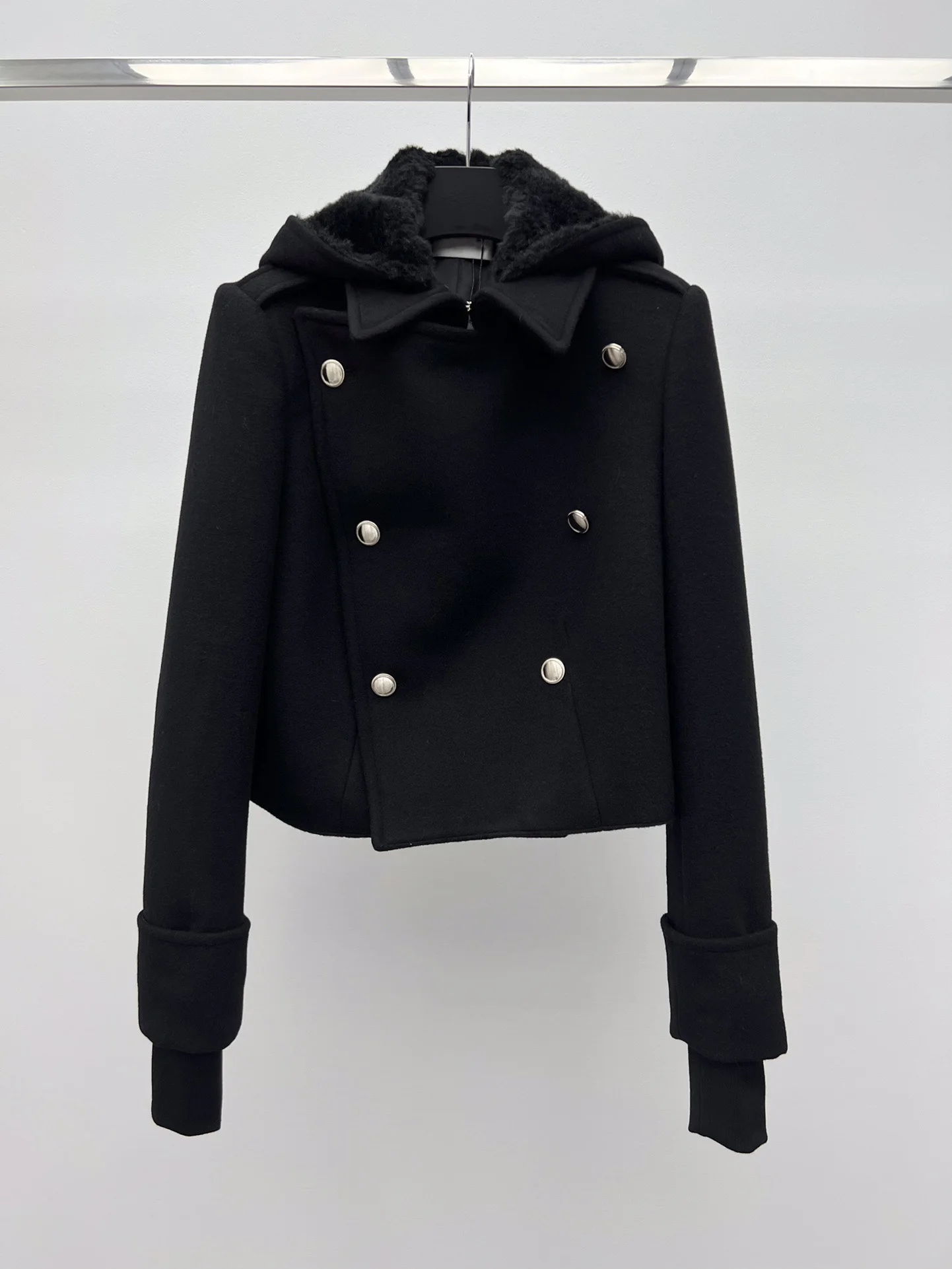 Women's Clothing cropped hooded wool coat with a detachable wool collar Autumn Winter New 0118