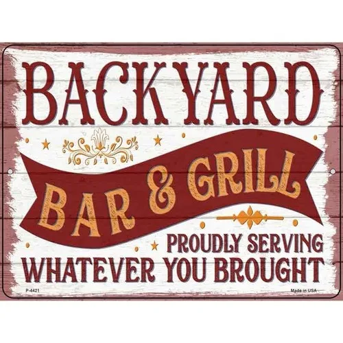 Backyard Bar & Grill Metal Novelty 9in x 12in Sign