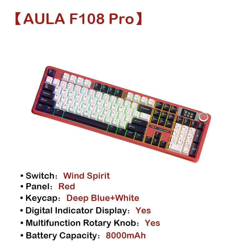 【¥9,663】AULA F108Pro 3モードワイヤレスキーボード ディスプレイ付 ガスケット RGB 特別割引-アリエク特価アラート