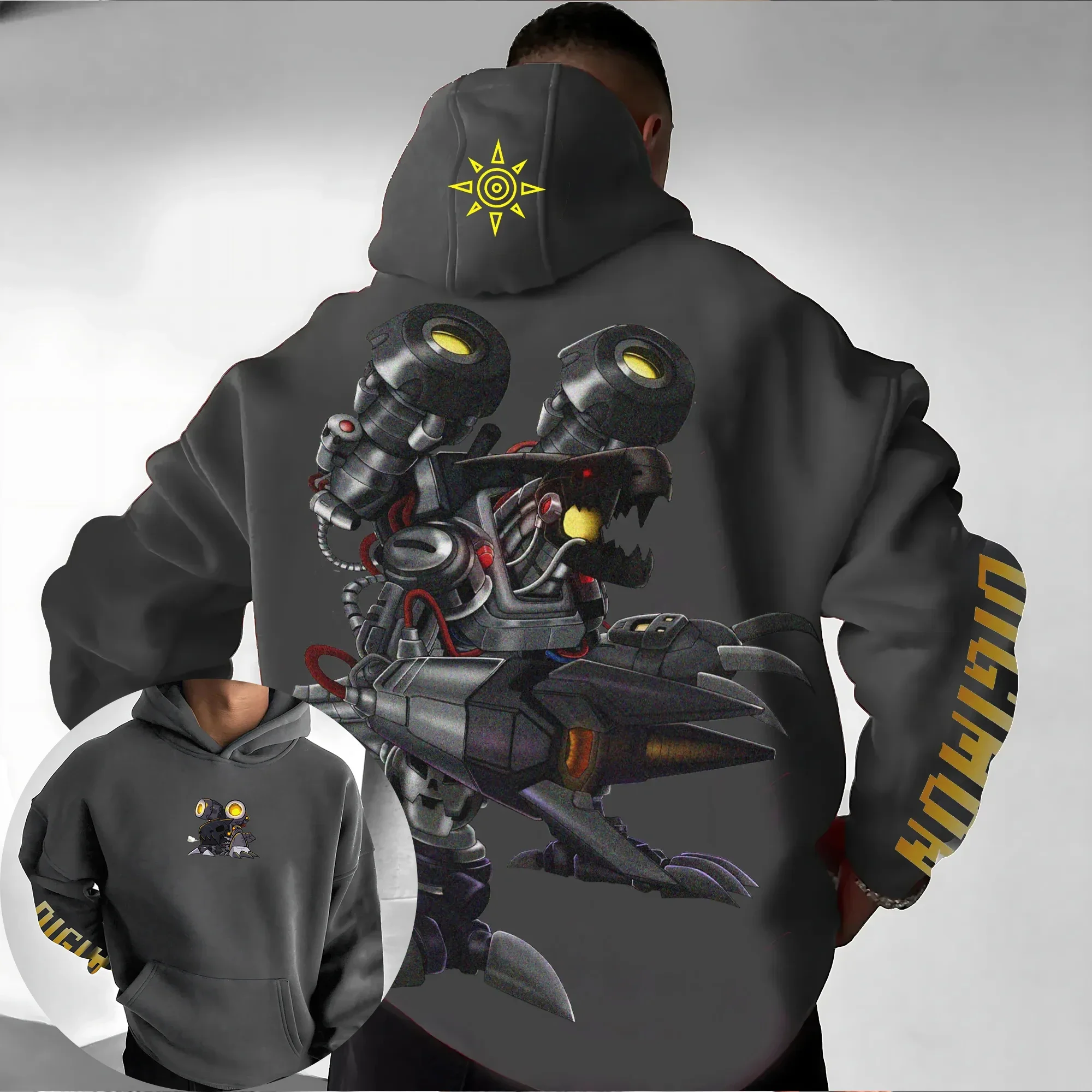 Digimon Anime Mugendramon Druck Hoodie 2025, Herbst/Winter, Herren, neues Harajuku, lockeres, lässiges, trendiges, vielseitiges Eltern-Kind-Top