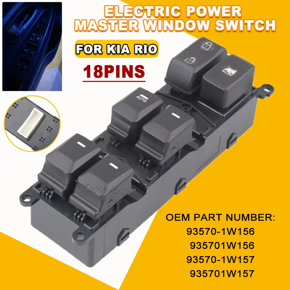 

93570-1W157 Power Master Window Switch Control Button Driver Side Fit for KIA Rio III (UB) 2015 2016 2017 Left Hand Drive