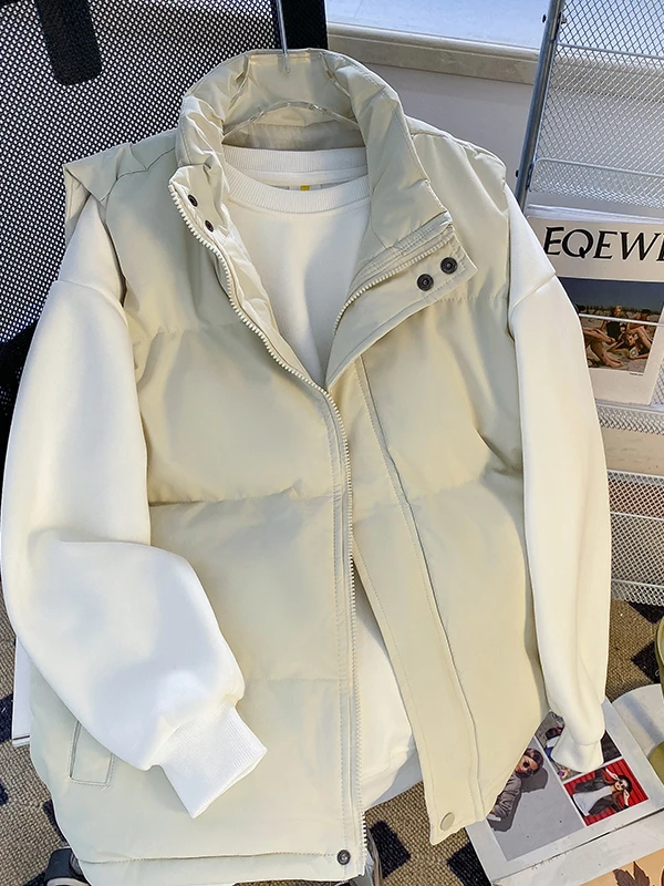 

Fall Winter New 2025 Men's Thiened Cotton Vest Bread Sle Jaet American Casual Stand Collar Warm Loose Fit Youth Faion