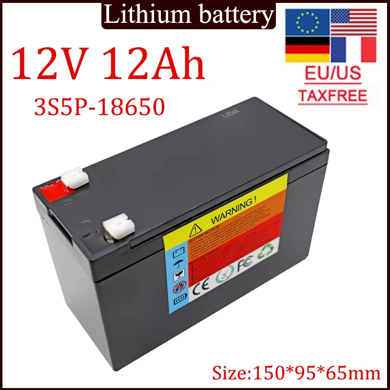 Lithium battery pack 12V 12Ah 18650 Built-in 10A BMS sprayer, stroller, surveillance camera, children\'s electric vehicle battery