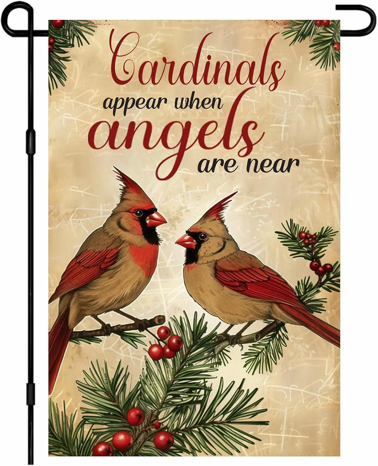 BlissYard Christmas Cardinal Angels Memorial Garden Flag Red Birds Pine Branches 12x18 Inch Double Sided Outdoor Banner For jjp