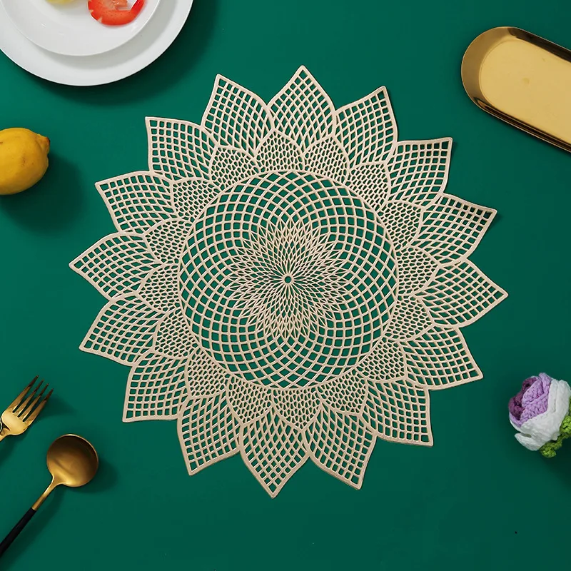 New Sunflower PVC Hollow Placemat European Style Home Coffee Coaster Dining Table Desktop Decoration Mat Anti Slip Flowerpot Mat