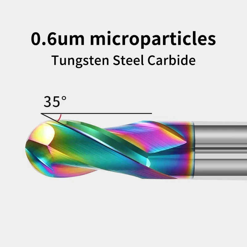 HILIXUN 2 Flute HRC55 Ball Nose End Mill Tungsten Carbide Cutter CNC Router Bit Milling Tool Color Coating Ball End Milling