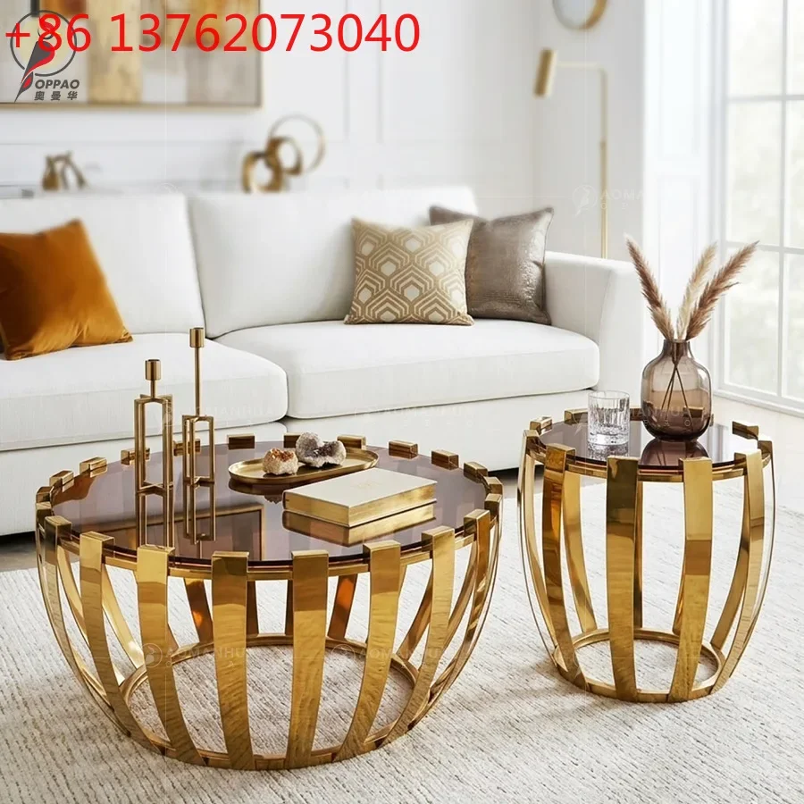 Italian simple coffee table round coffee table small apartment stainless steel coffee table modern simple