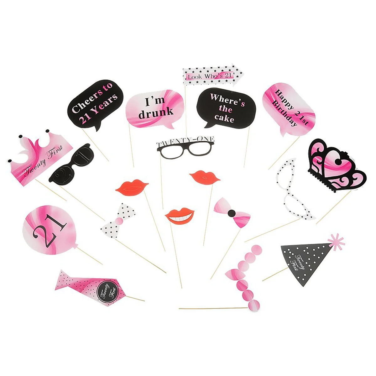 

19pcs Photo Booth Props Birthday Party Accessories Glass Lips Cardstock Diy Photography Party Props For 21St