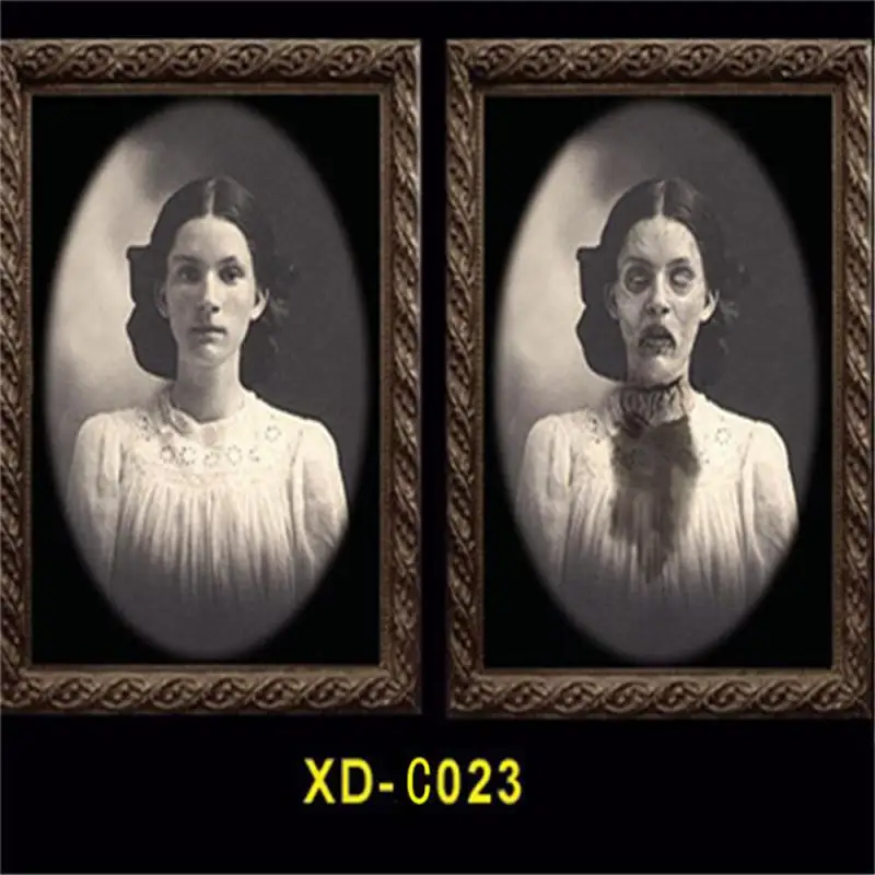 Halloween 3D Change Face Expression Moving Ghost Portrait Photo Frame Horror Party Castle Haunted House Decoration Props