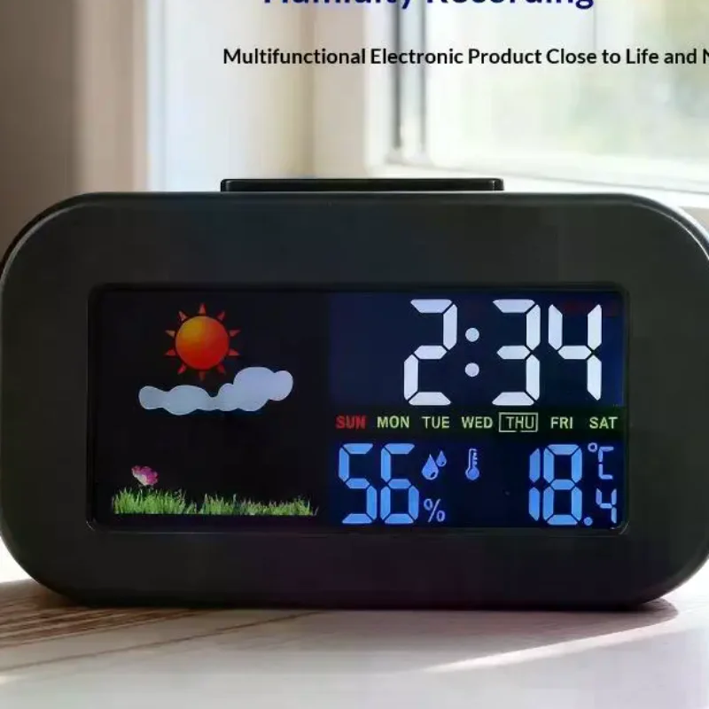 Hot Sale Intelligent Weather Station Clock With Color Display - Temp & Humidity Monitor Backlit For Kids & Teens Bedroom/Dorm De