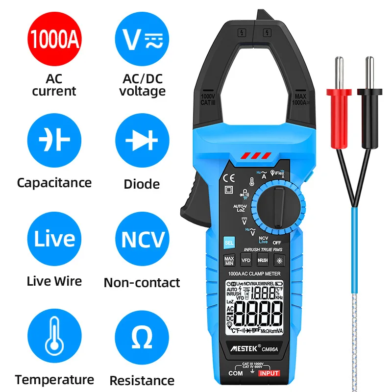 MESTEK CM86 True-RMS 1000A AC/DC Curent Clamp Meter Multimeter Pinza Amperimetrica Tester By iFlex Clamp AC Current Up To 3000A