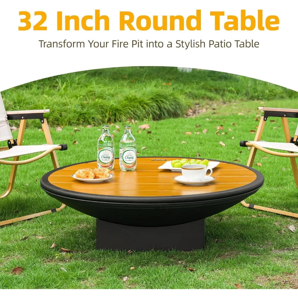 طاولة كبيرة لحفرة النار لحرق الخشب في الهواء الطلق مع شواية وغطاء للفناء الخلفي