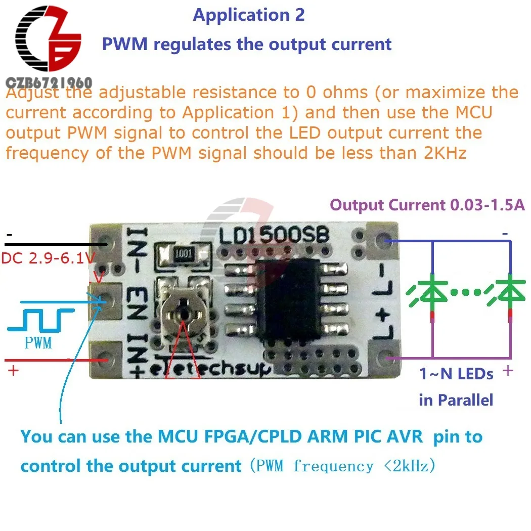 DC 2.9-6.1V Adjustable 28-1500mA LED Constant Current Driver Board for Flashlight Headlights Emergency Lights 3V 3.3V 3.7V 5V 6V