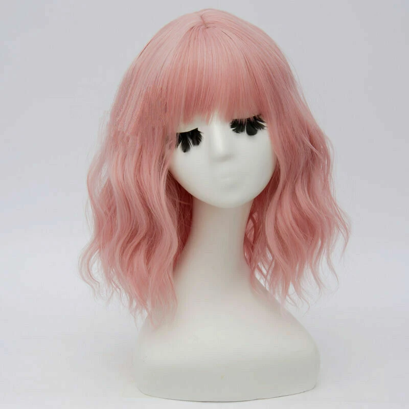 

Lolita Light Pink Curly 35CM Medium Women Bangs Hair Cosplay Wig Halloween