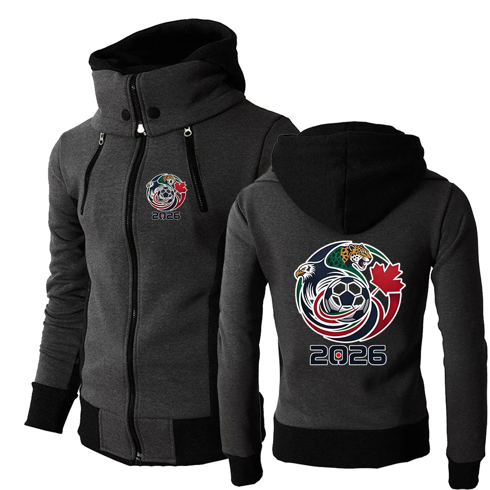 2026 EUA Canadá México Futebol: Jaqueta Moletom Masculina com Zíper Tricolor para Primavera e Outono