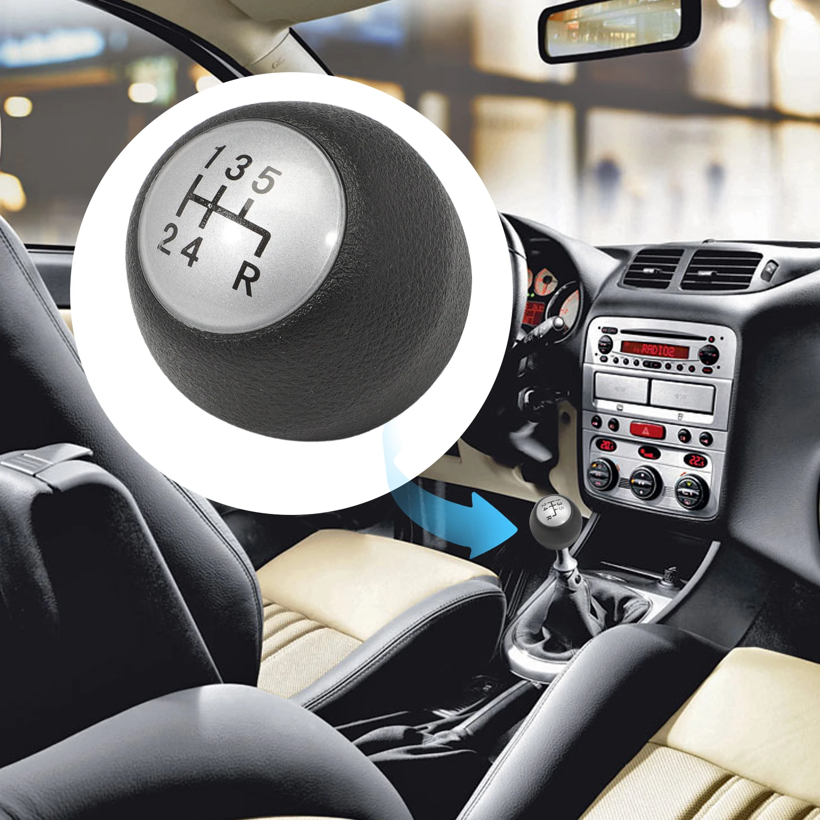 Suitable for Alfa Romeo 147 156 GT 5 Speed Black Glossy Plate ABS Plastic Handle Manual Gear Lever Knob