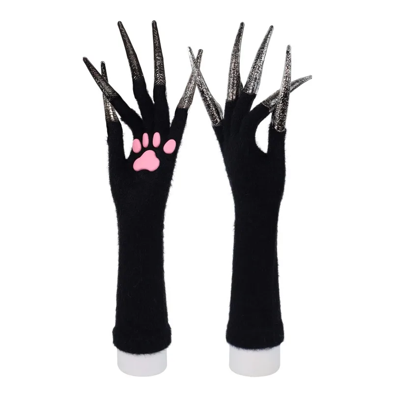 Halloween silicone meat pad long half-finger gloves long iron claws animal claws gloves cos devil ghost claws props