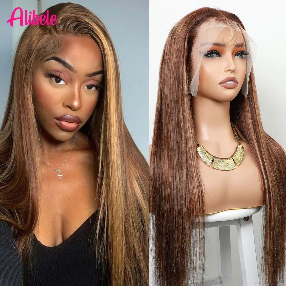 

Alibele P4/27 For Women Highlight Lace Frontal Wig Human Hair 13x4 Transparent Lace Front Wig Ombre Colored Wig 12A Remy 30 Inch