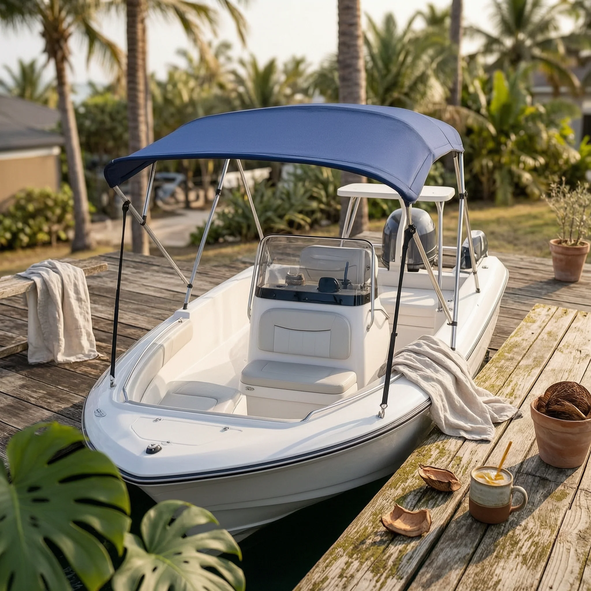 Bimini Top with Frame Water-Shedding Marine Sunshade Boat Canopy Portable Boat Top with Frame Anti for Boaters, Deck