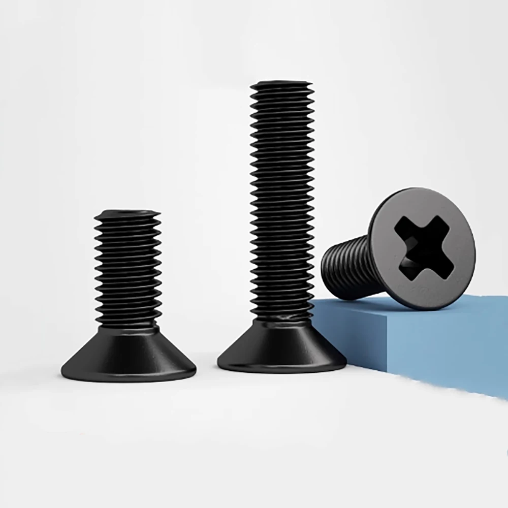20-200Pcs Black Carbon Steel Flat Head Screws M4 M5 M6 Cross Countersunk Head Flat Head Screw Wooden Board Screw Dia 5mm-50mm