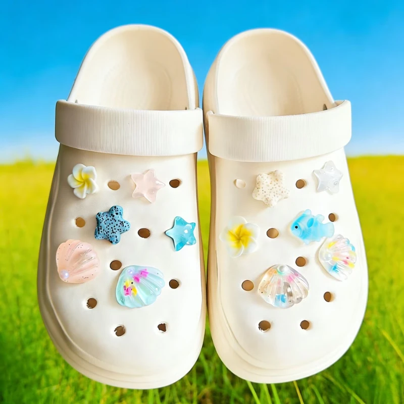 12PCS Summer Shoe Charms DIY Starfish Shell Small Fish Handicrafts Buckle Decorations for Hole Shoes Accessories