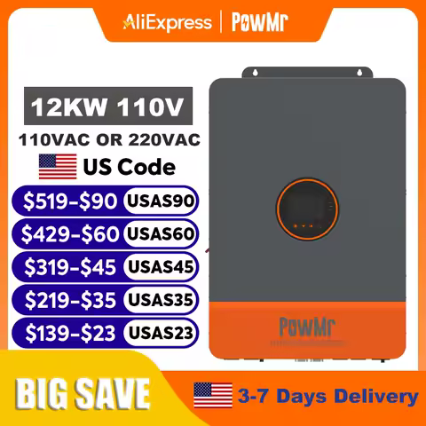 PowMr 12KW Split Phase Inverter 48V 110V or 220V Hybrid Solar Inverter Dual MPPT Dual Output Off Grid with MPPT 200A Charger
