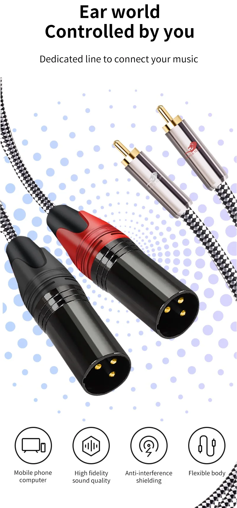 Двойной 3-контактный аудиокабель XLR «папа» на двойной разъем RCA для усилителя, микшера, динамика, домашней стереоаудиосистемы, экранированные шнуры XLR к RCA