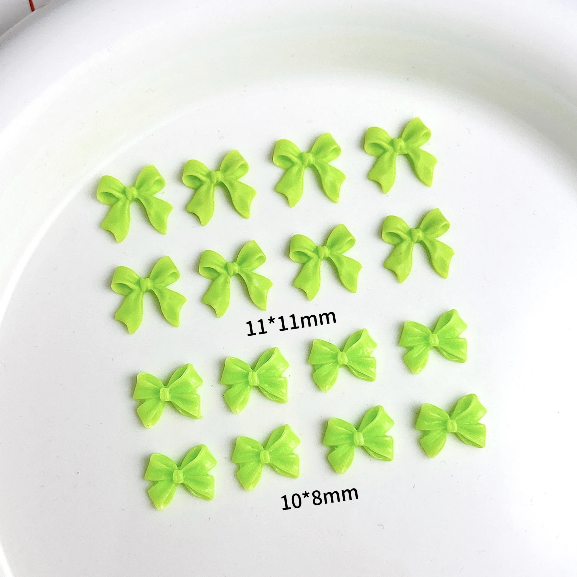50PCS Fresh Green Ribbon Bow Nail Charms 3D Resin Cute Solid Color Bow Art Accessories for Hair Clip Phone Case Manicure DIY