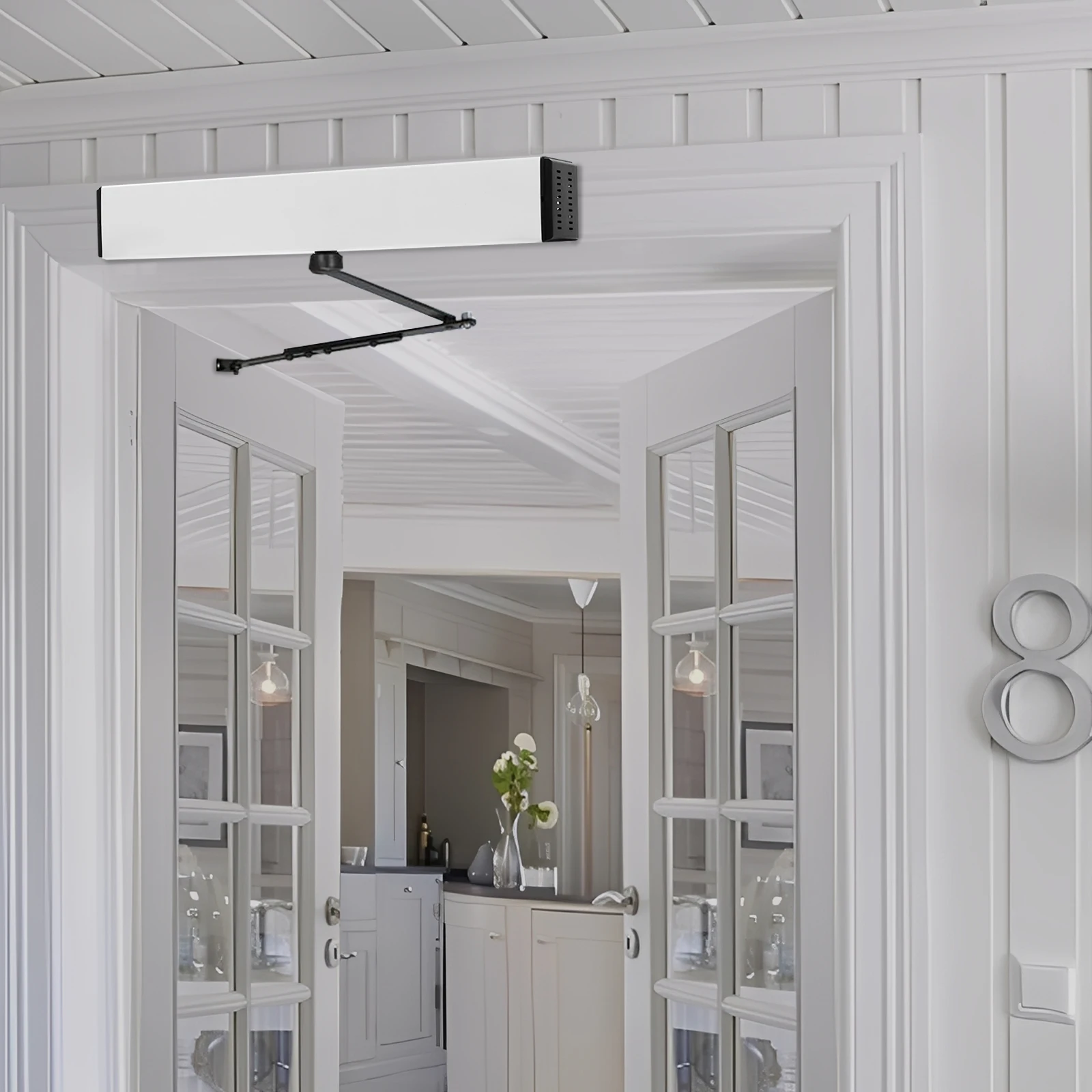 

Silver Automatic Swing Door Opener Brushless Motor 24V, with Control Panel & Switches and 2 Remote Controls for Hotels,Apartment