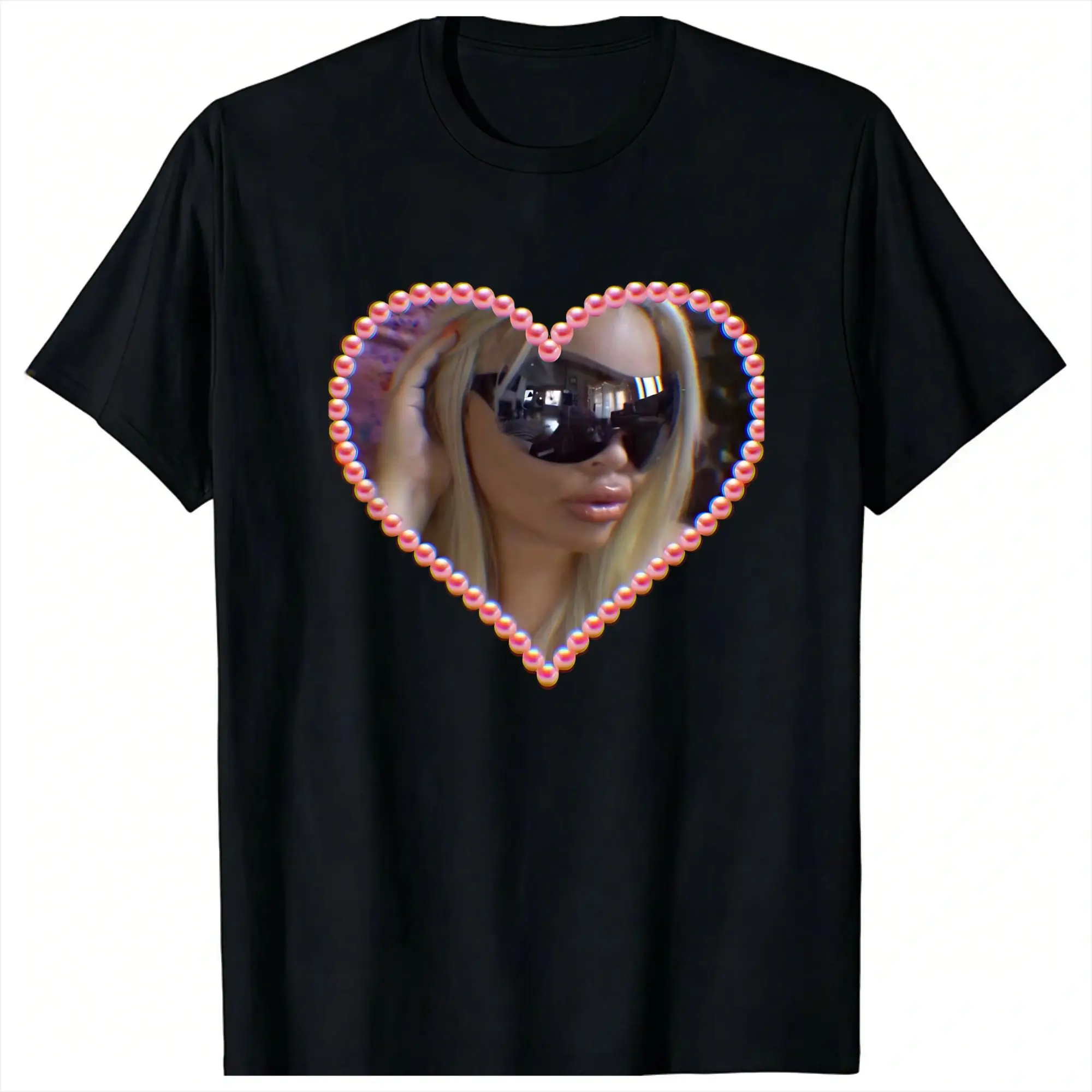 Retro Y2K Pearl Heart Trisha Paytas T-Shirt Soft Cotton Crew Neck Short Sleeve Oversized Streetwear Cute Casual Loose Tee