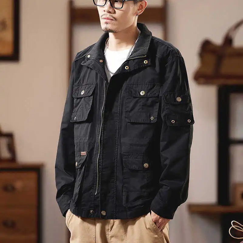 

American Sle Loose Men's Workwear Jaet Autumn Spring Casual Multi-ket Coat Youth Faion Outdoor Long Sve Zipper