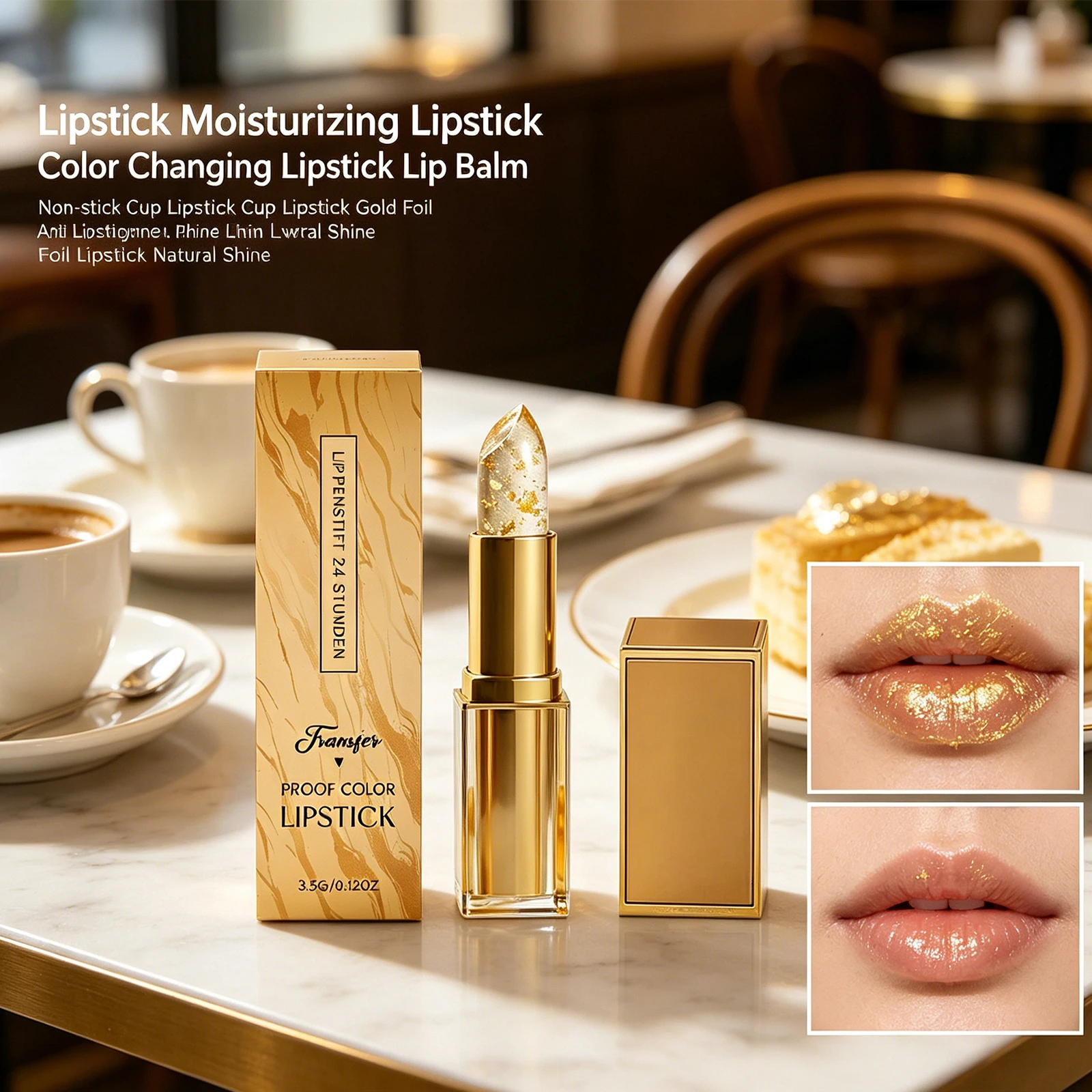 Gold Foil Color Changing Lip Balm Hydrating Moisturizer Light Texture Natural Lip Gloss Exfoliate Prevent Dry Crack Plump Lip