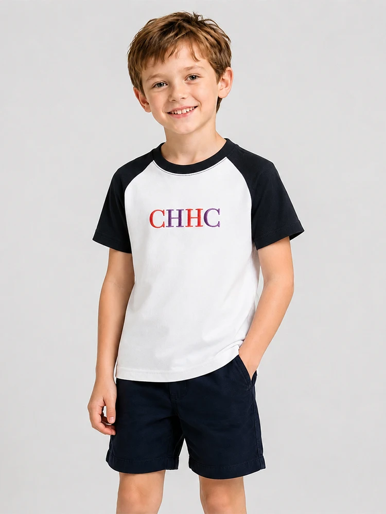 CH Jungen Raglan T-Shirt Kurzarm Buchstabendruck Farbblock Rundhals Lässiges Sommer-T-Shirt Kinder Oberteile – Detail 2