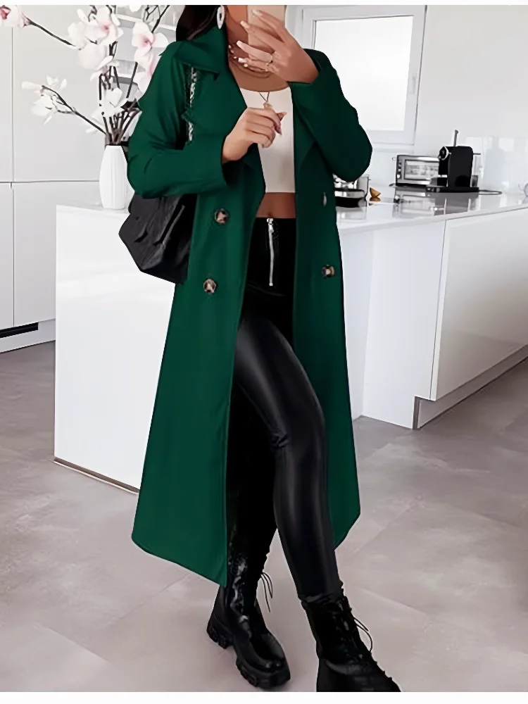 Thin Women Trench Coats Streetwear Double Breasted Lace-up  Jacket Fashion Pockets Without Lined Windbreaker S-2XL