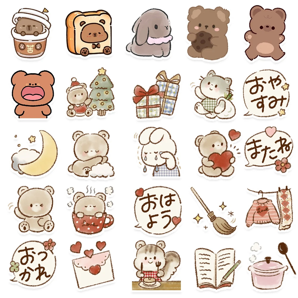 10/30/50pcs Cute Cartoon Animals Rabbit Bear Stickers Anime Graffiti Decals DIY Water Bottle Phone Suitcase Sticker Decoration