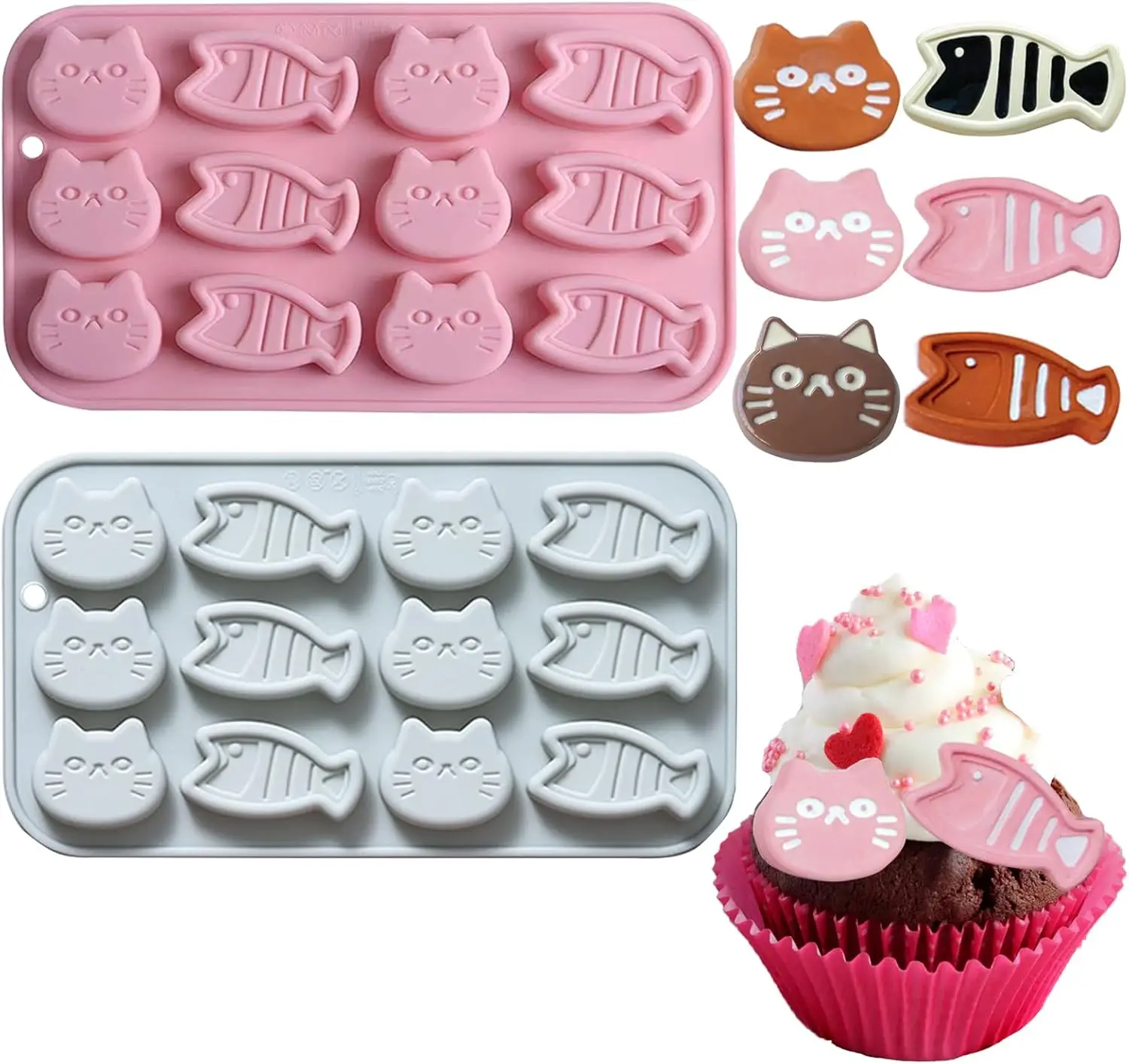 

12 Cavity Cartoon Cat Mold Mini Fish Shape Silicone Mold Animals Fondant Candy Chocolate Mould Cake Decoration Accessories