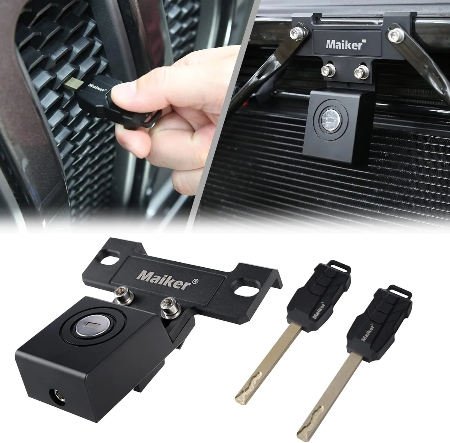 Hidden Hood Latches Latch Locking Hood Catch Kit for 2018-2023 Jeep Wrangler JL JLU Gladiator JT 4XE, Black Aluminum