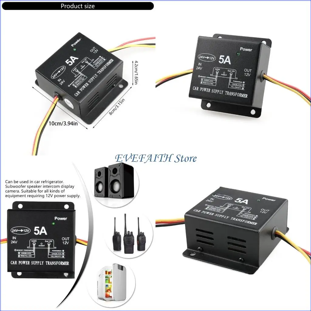 124B 5A DC24V To 12V Car Power Converter Electric Converter for Car Truck Universally