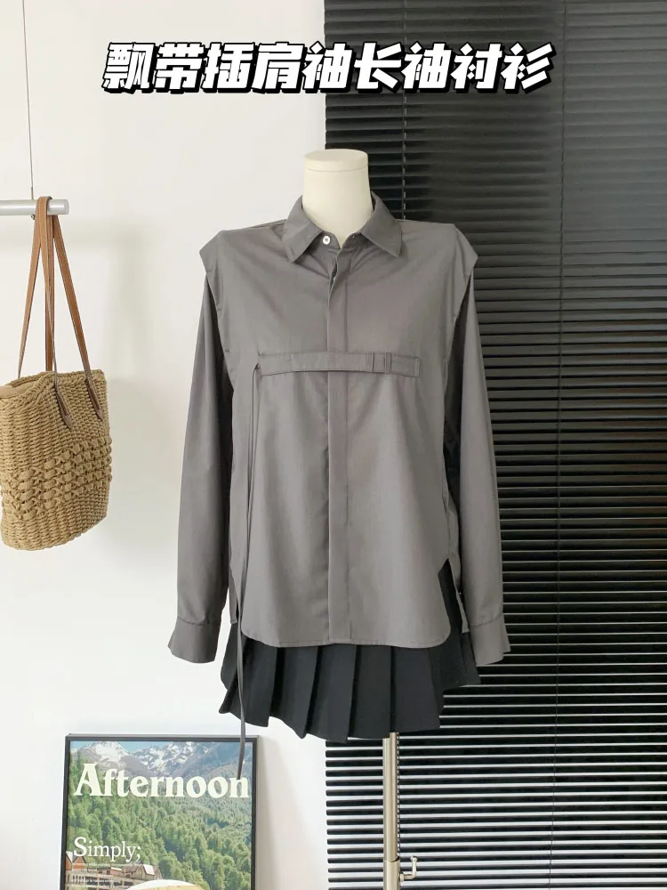 

Grey High Sense Shirt Commuting Loose Fashion Blouse Women 2023 Autumn Women's Aesthetic Design Sense Of Shirt