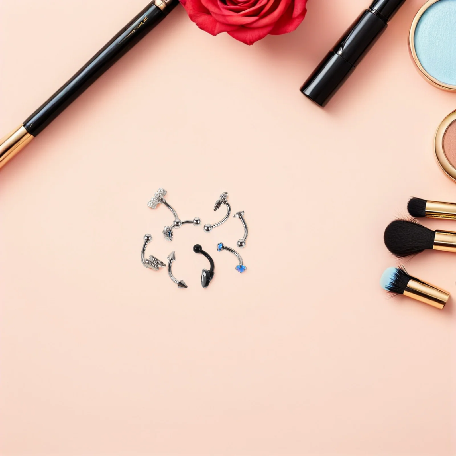 

8Pcs Unique Eyebrow Piercing Jewelry Set Lightweight Stainless Steel Rings Steampunk Vintage Eye Brow Studs Hypoallergenic Face