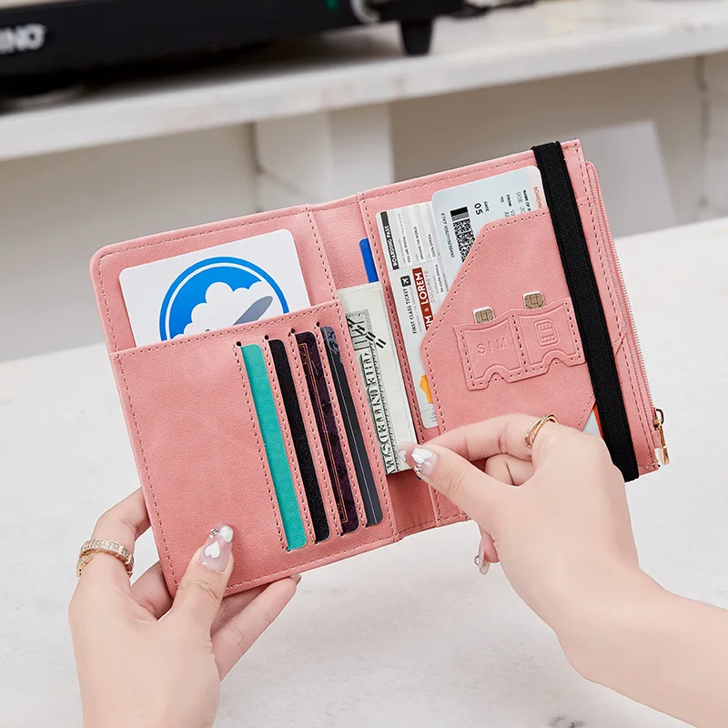 Travel Solid Color Multifunctional Zipper Passport Bag Women