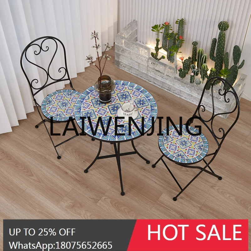 RWJ Table and Chair Courtyard Outdoor a Table with Two Chairs Three-Piece Combination Tiantai Garden Outdoor Tea Table and Chair
