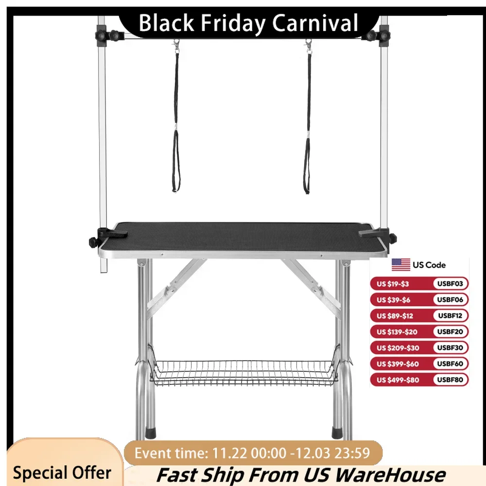 Professional Dog Pet Grooming Table Large Adjustable Heavy Duty Portable w/Arm & Noose & Mesh Tray, General Item